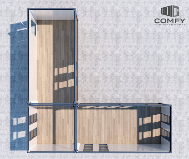 Modular L-Shape Granny DIY Container Home Kit – 49.5sqm