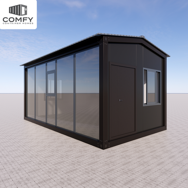 Modern Slope Roof Glass-Faced DIY Cabin Kit – 6m x 3.3m, Fully Insulated