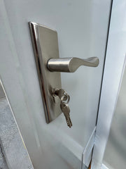 Premium Plumbed-In disability-friendly Portable Toilet With Shower Unit with WPC Fluted Wall Cladding – Fully Built & Ready to Use