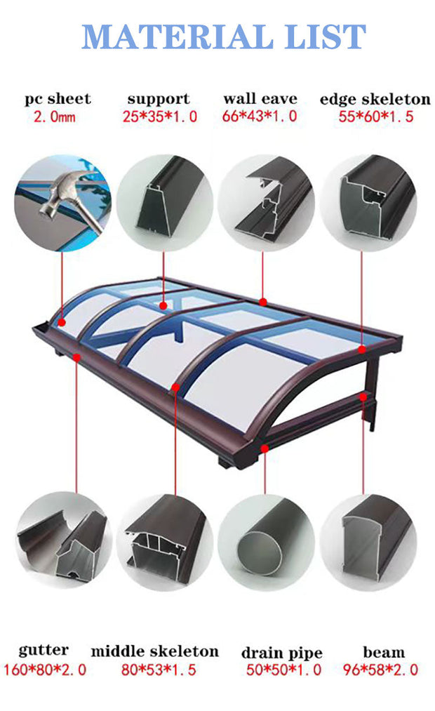 Awning 1.5m x 2m - White - Light Grey