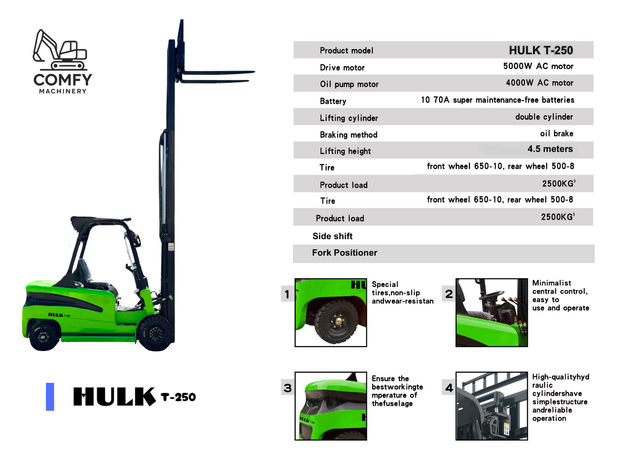 HULK T-250 Electric Forklift – 2.5 Ton / 4.5m Lift