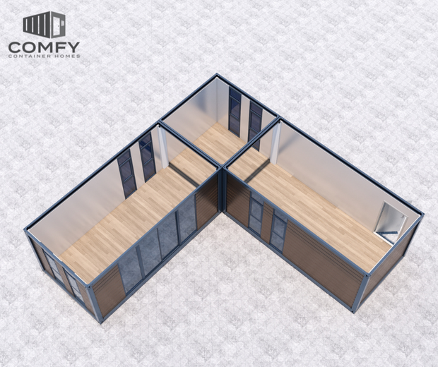 Modular L-Shape Granny DIY Container Home Kit – 49.5sqm
