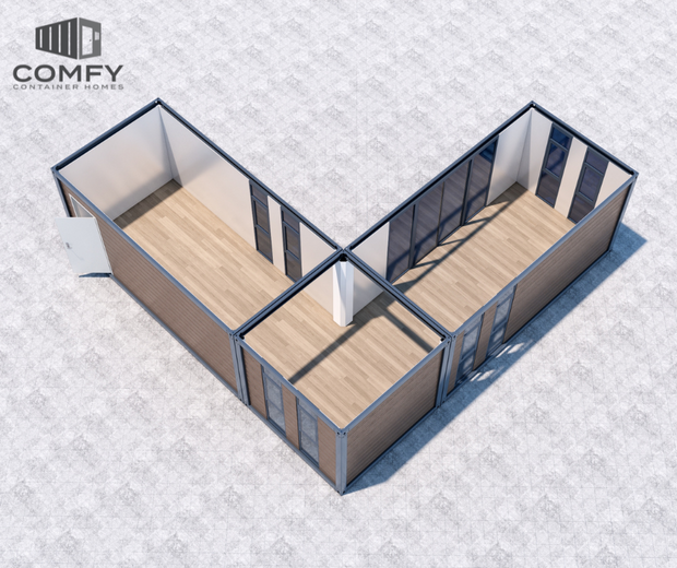 Modular L-Shape Granny DIY Container Home Kit – 49.5sqm