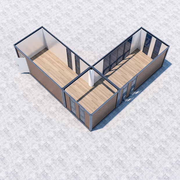 Modular L-Shape Granny DIY Container Home Kit – 49.5sqm