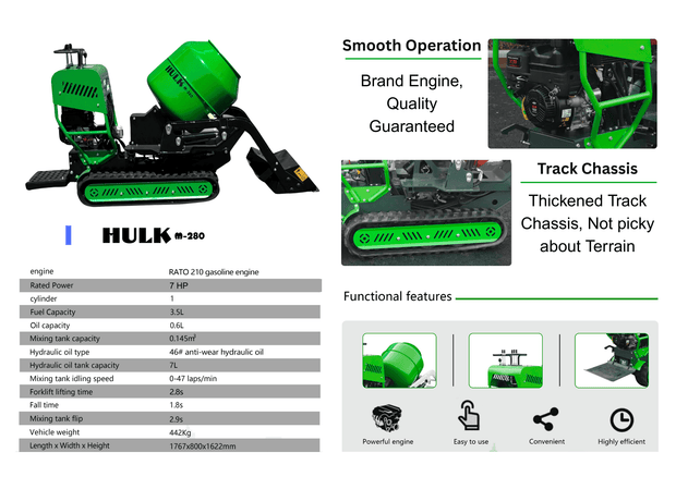 HULK M-280 – 7HP Cement Mixer on Tracks (Electric Start)