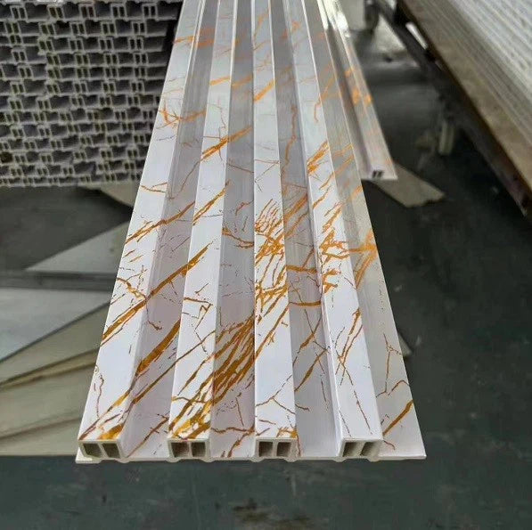 White Marble Gold Vein WPC Fluted Wall Panels for Interior Feature Wal ...